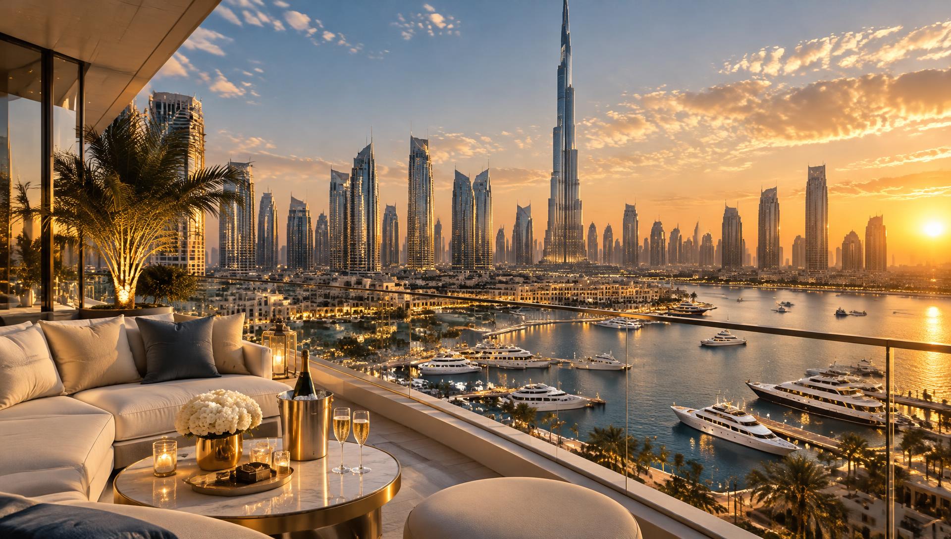 Dubai skyline at golden hour